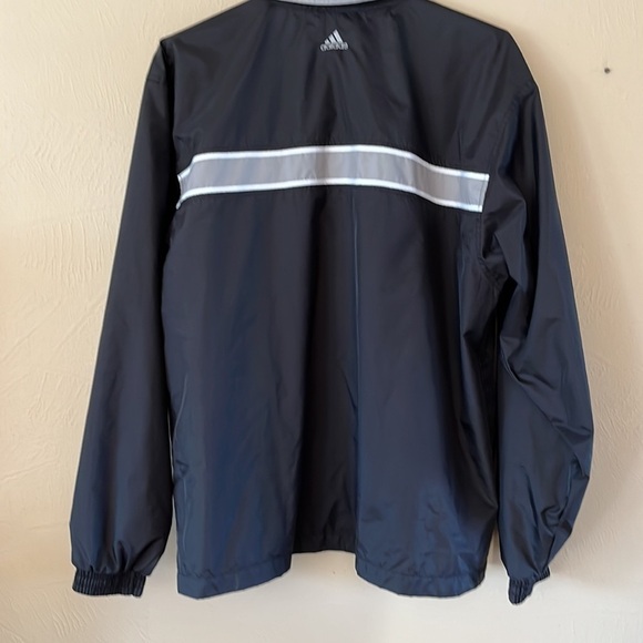 Adidas men’s nylon zip up windbreaker size medium pockets black with gray band - Picture 5 of 16